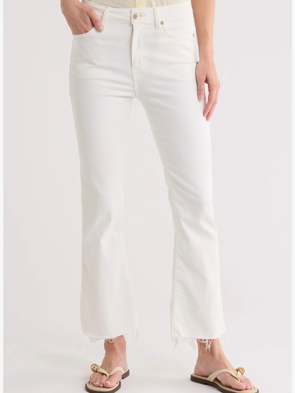 Frame Denim White Flare Jeans with Raw Hem